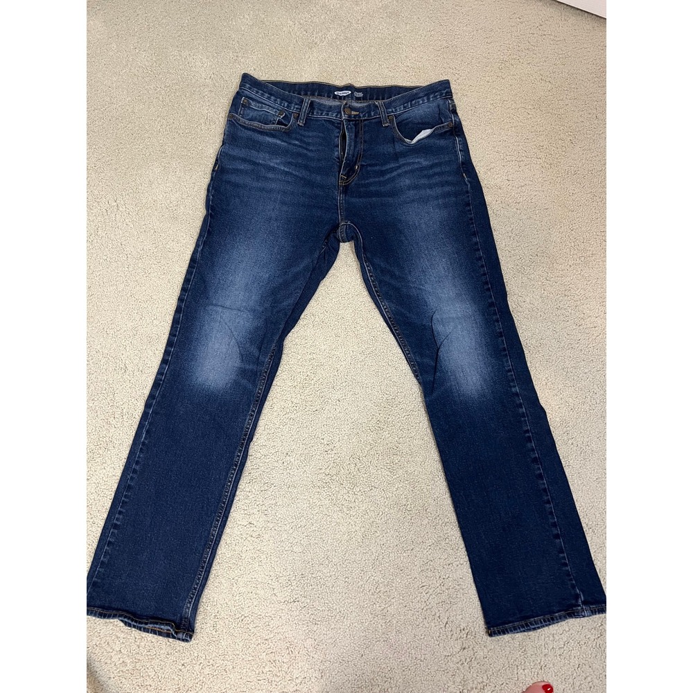 Old Navy Mens Straight Built-In Tough Jeans Dark Wash 34x32 Flex Denim (IN#72)